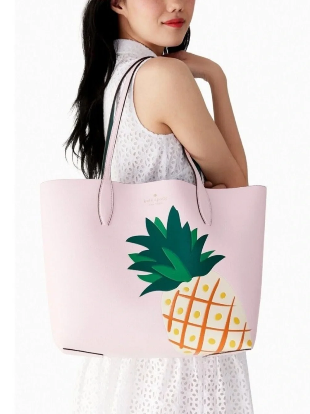 Kate Spade Colada Pineapple Print Reversible Tote with Pouch